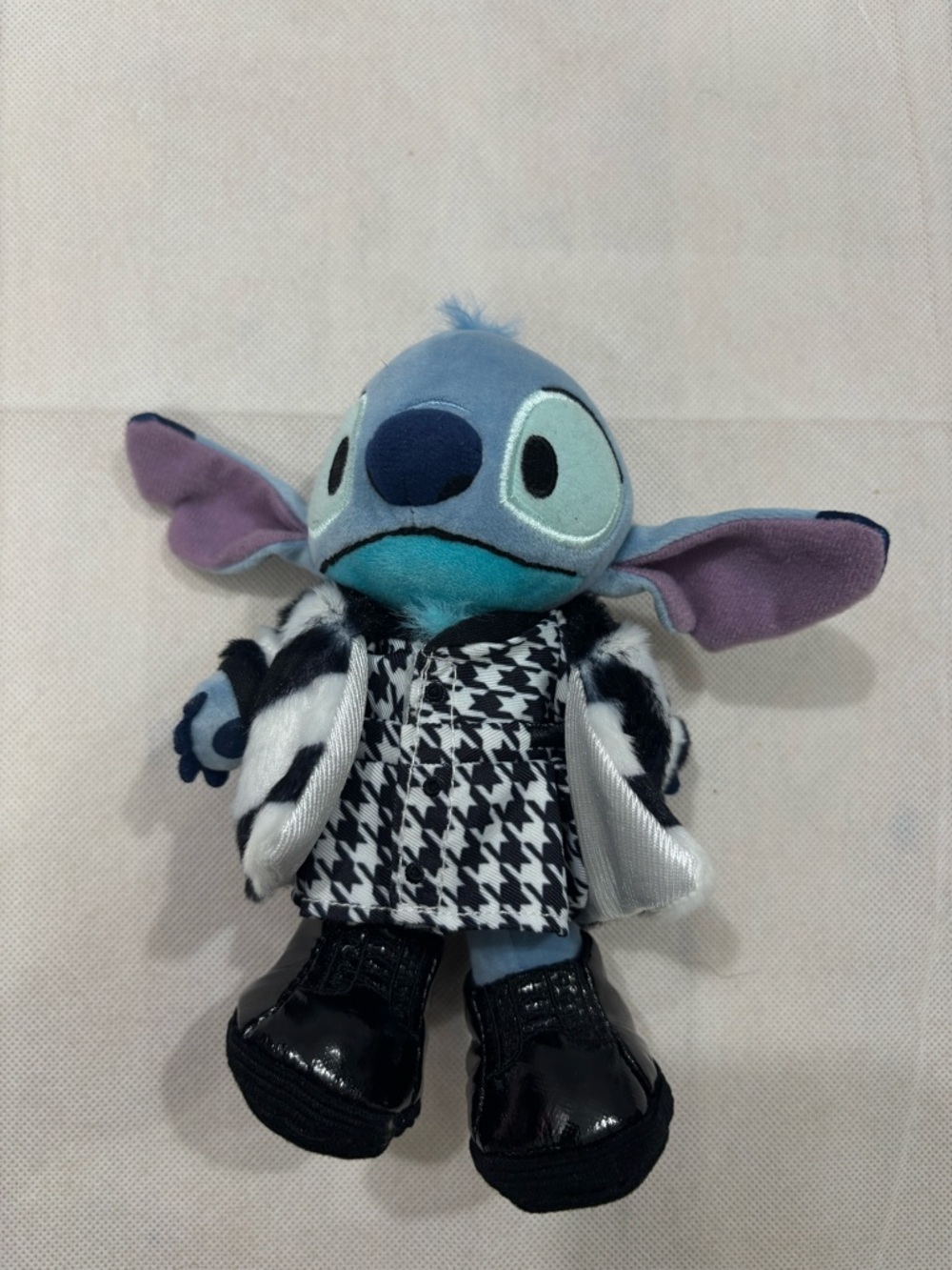 Disney Blue Stitch Plush with Black & White Houndstooth Outfit